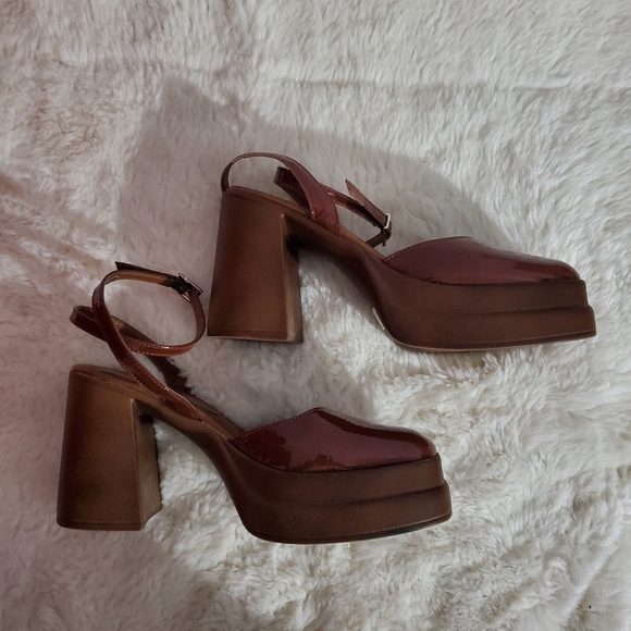 Christian Di Riccio Shoes - Leather Plateform Mary Jane Pump Square Toe Sandle Chunky Brown Y2K Academia